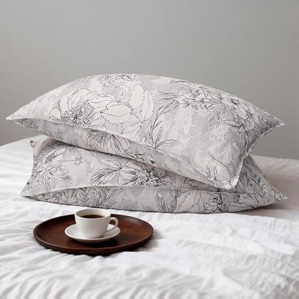 100% French Linen Pillow Cases Sketch Floral Print, Farmhouse Floral Stone Washed Pillow Shams with Envelope Closure Soft Breathable Vintage Decorative Pillow Covers for Decor,20x30 inches