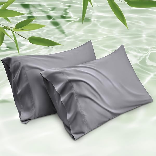Pillow Cases Queen, Cooling Pillow Cases, Rayon Derived from Bamboo Dark Grey Pillowcases Queen Size Set of 2, Breathable & Soft Bedding Pillow Cover with Envelope Closure,Gifts, 20x30 Inches